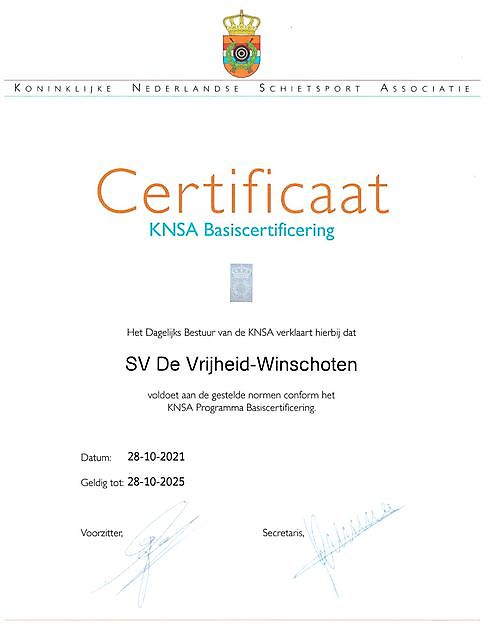 KSV DE Vrijheid is KNSA gecertificeerd - KSV De Vrijheid - Winschoten